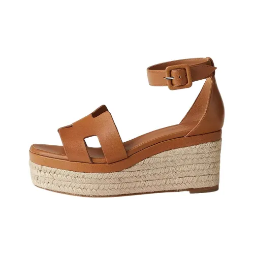 HERMES Elda One Ремешок Сандалии Женские Коричневый