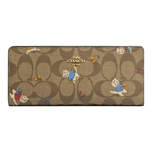 COACH Slim Wallet Холст с покрытием и гладкая кожа Держатель для карт кошелек Женские Хаки