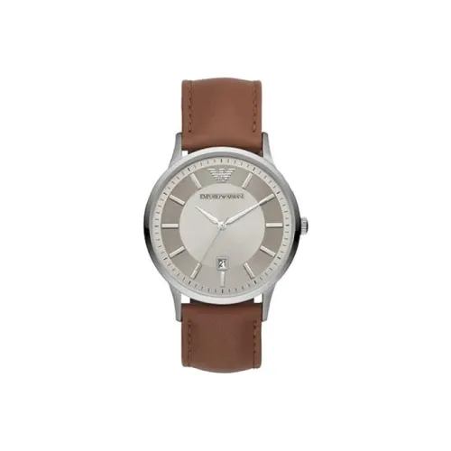 EMPORIO ARMANI Часы Кварцевый механизм Кожаный ремешок Серебристый циферблат Мужской AR11185