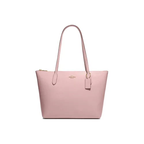 COACH Zip Top Tote Крестообразная текстура Кожа Сумка Сумка через плечо Женская Розовая