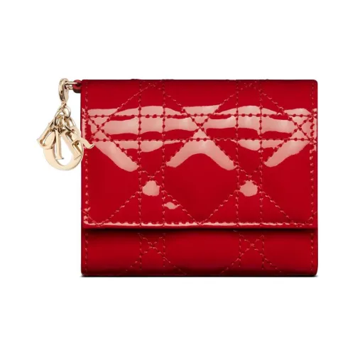 DIOR Lady Dior Лакированная кожа Телячья кожа Кошелек Женские Красный