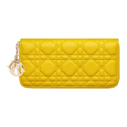 DIOR Lady Dior Лоскутное шитье Овечья шкура Клатч Картхолдер Кошелек Обычный Женские Желтый