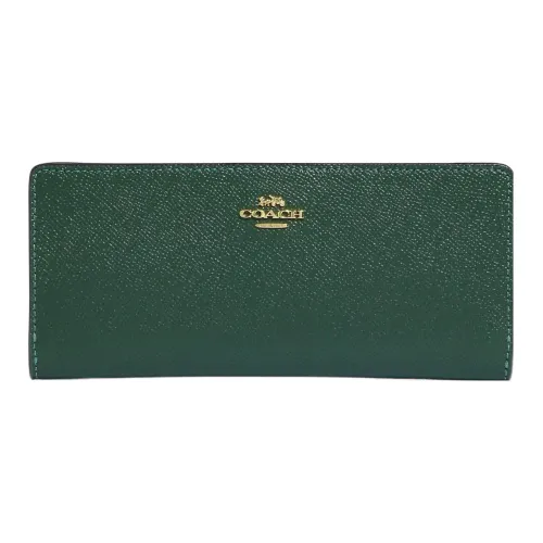 COACH Slim Wallet Крестообразная текстура Кожа Держатель для карт кошелек Женские Зеленый