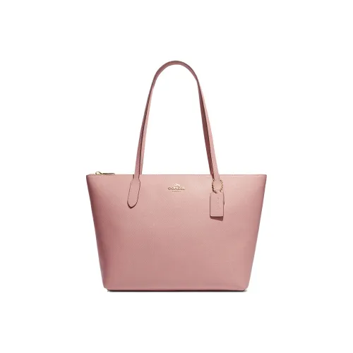 COACH Zip Top Tote Крестообразная текстура Кожа Сумка Сумка через плечо Женская Перламутрово-розовая