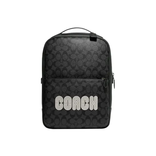 COACH Westway Покрытый холст с гладкой телячьей кожей большой рюкзак унисекс черный