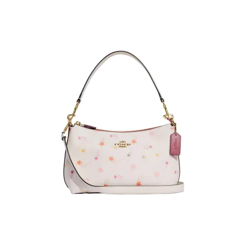 COACH Холст с покрытием и гладкая кожа Портативная сумка через плечо сумка на плечо средний размер женский мел белый