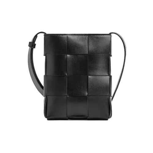 Bottega Veneta Cassette Телячья кожа Одно плечо Через плечо Чехол для телефона Маленький Унисекс Черный