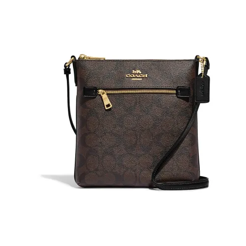 COACH Rowan Холст с покрытием и гладкая кожа Сумка для документов Сумка через плечо Мини Женская Коричневая Черная