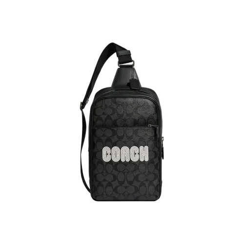 COACH Westway Покрытый холст с гладкой телячьей кожей сумка через плечо маленькая мужская черно-белая