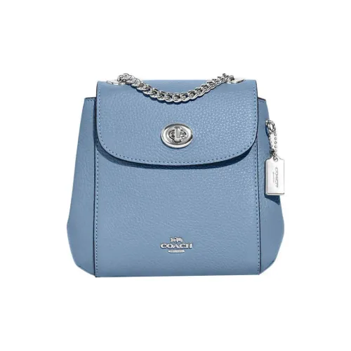COACH Convertible Галечная кожа Одно плечо Рюкзак Маленький Женский Васильковый синий
