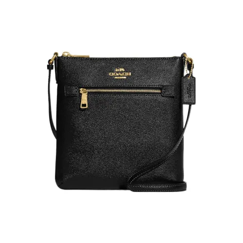 COACH Rowan Крестообразная текстура Кожа Сумка для документов Сумка через плечо Мини Женская Черная