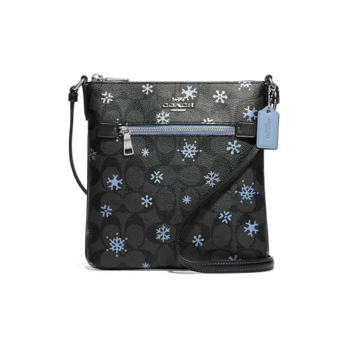 COACH Rowan Холст с покрытием и гладкая кожа Сумка для документов Сумка через плечо Мини Женская Черная