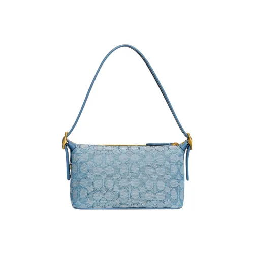 COACH Demi Жаккардовая ткань с переработанной кожей Сумка на плечо Сумка среднего размера Женская Озеро Вода Синий