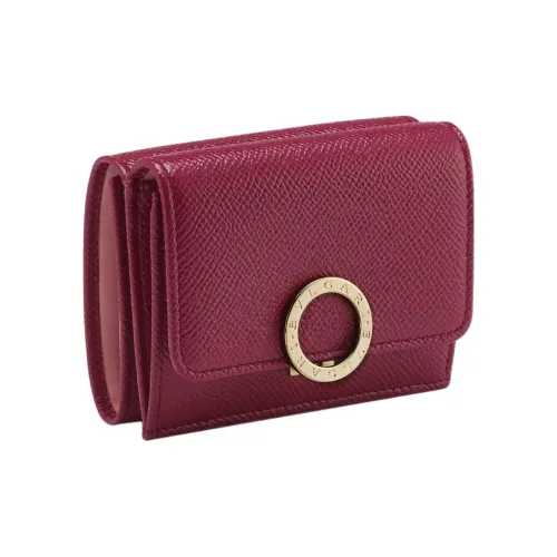 BVLGARI Рельефная Телячья Кожа Тройной Кошелек Женский Красный