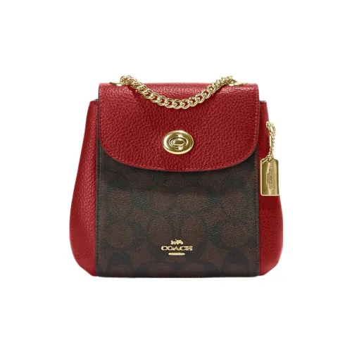 COACH Convertible Покрытый холст с кожей рюкзак маленький женский коричневый и красный