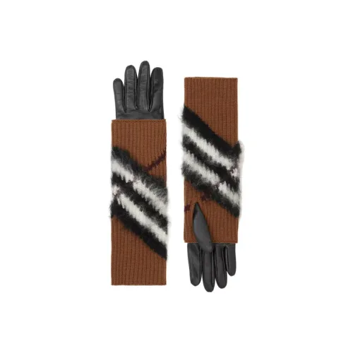 Burberry Овчина, Шерсть, Кашемир, Нейлон, Шелк Перчатки Коричневый/черный Женские