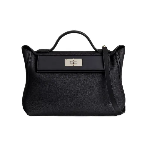 HERMES 24 24 Togo Swift Кожа Сумка через плечо Сумка Женская Черный Темно-синий Синий