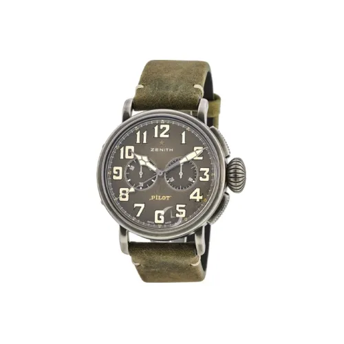 ZENITH PILOT Механические Мужские Часы Часы 45 мм Кофейный Циферблат Часы Корпус из Нержавеющей Стали Кожаный Ремешок