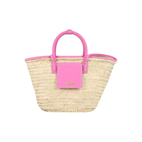 Jacquemus Palm Leaf Straw Woven Телячья кожа Корзина Сумка через плечо Сумка Женская Светло-розовая