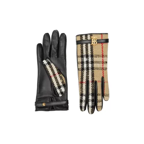 Burberry Хлопок, Шерсть, Нейлон, Овчина, Кашемир Перчатки Коричневый/черный Женские