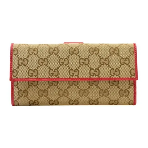 GUCCI Canvas с кожаными вставками кошелек женский красный эбеновый