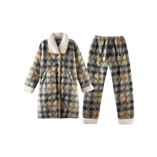 Q'NIANMA Зеленый клетчатый узор женский пижамный комплект