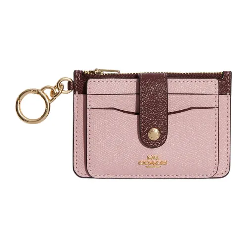 COACH Card Case Крестообразная текстура Кожа Держатель для визиток Мини Женские Розовый Виноградный Красный