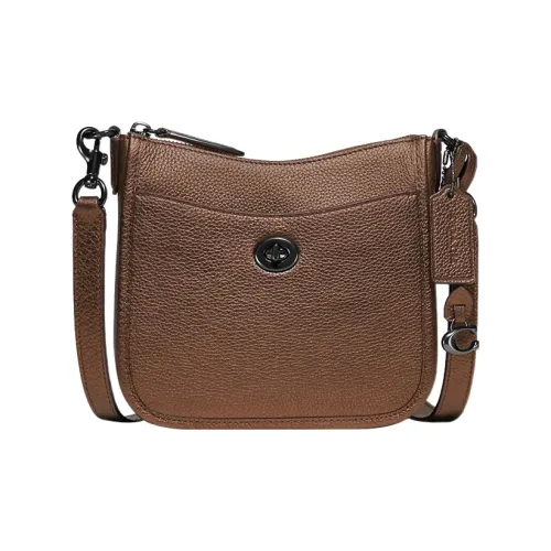 COACH Chaise Сумка через плечо из галечной кожи маленькая женская металлическая коричневая