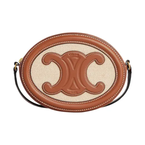 CELINE Triomphe Ткань с коровьей кожей сумка в форме лунного пирога кошелек сумка через плечо сумка на плечо женская натуральный и коричневый