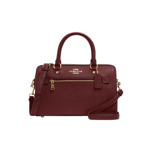 COACH Rowan Крестообразная текстура Кожа Доска Сумка через плечо Сумка Большая Женская Вишнево-красная