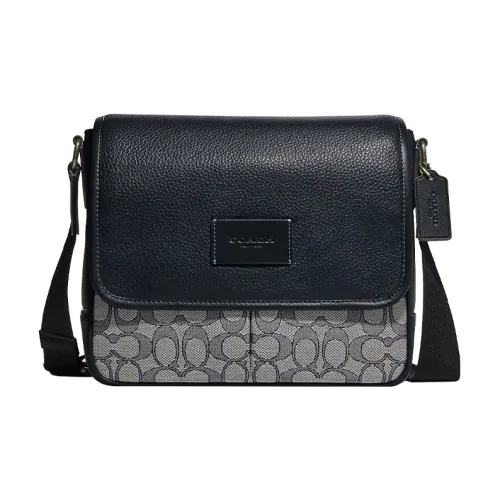 COACH Карта Коровья кожа с тканевой сумкой через плечо средний размер мужской полночный синий и серый