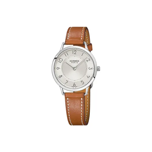 HERMES Наручные часы Кварцевый механизм Телячья кожа Ремешок Серебристый циферблат Женский W041686WW00
