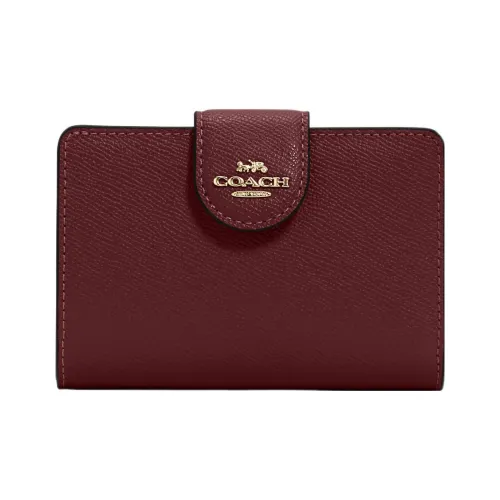 COACH Corner Zip Крестообразная текстура Кожа Держатель для карт кошелек Женские Вишнево-красный