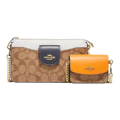 COACH Холст с покрытием и гладкая кожа Комбинированная сумка Сумка через плечо Маленькая Женская Хаки Мел Белый