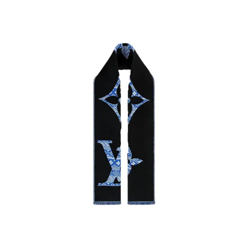 LOUIS VUITTON MNG Шарфы из шерсти Черный/синий Унисекс