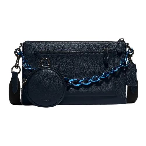 COACH Holden Каменная кожа Комбинированная сумка Сумка через плечо Средняя Женская Синяя