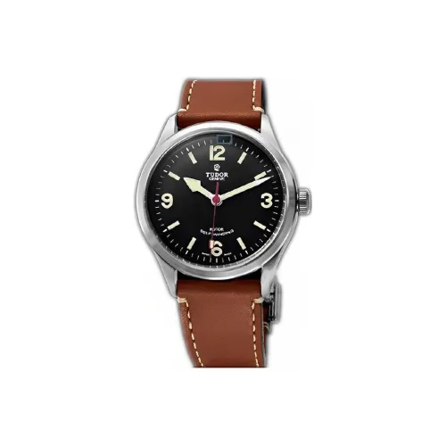 TUDOR Автоматический Механический Механизм Мужские Часы 41 мм Черный Циферблат Нержавеющая Сталь Корпус Натуральная Кожа Ремешок