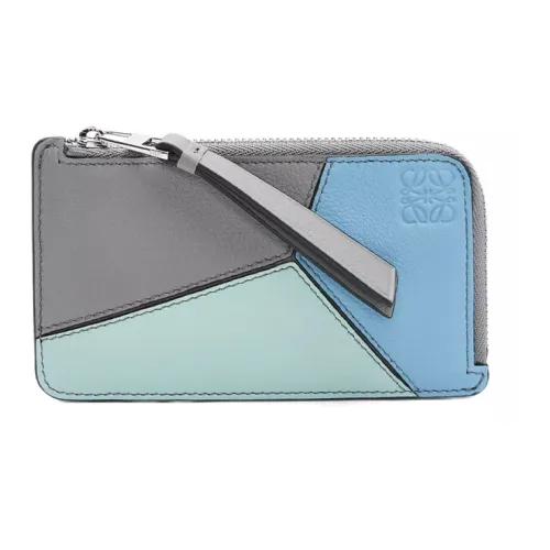 LOEWE Пазл Коровья кожа Монета Держатель для карт Мужской Асфальт Серый Олимпийский Синий