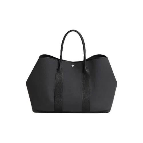 HERMES Garden Party Холст с Negonda Телячья кожа Садовая сумка Унисекс Угольно-черный Черный