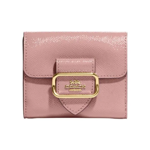 COACH Morgan Лакированная кожа текстура кожи в виде креста And Гладкая кожа держатель для карт и кошелек маленький женский розовый