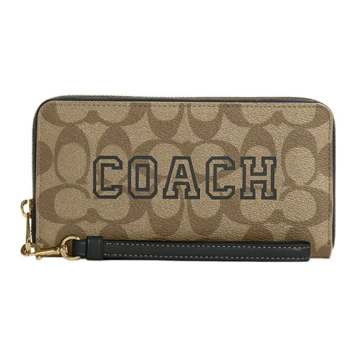 COACH Zip Around Холст и Кожа Картхолдер Клатч Кошелек Женский Хаки и Темно-Зеленый