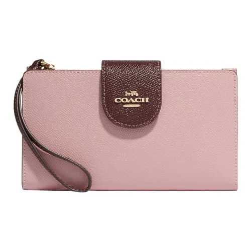 COACH Tech Wallet Крестообразная текстура Кожа Держатель для карт кошелек Женские Розовый Бургунди