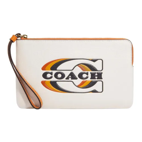 COACH Corner Zip Коровья кожа Клатч Запястье Сумка Большой Женский Мел Белый