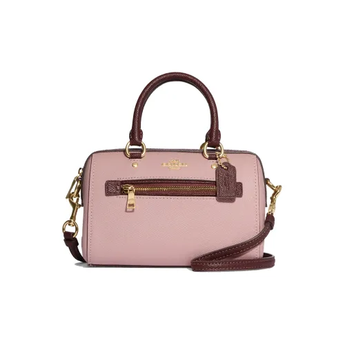 COACH Rowan Крестообразная текстура Кожа Доска Сумка через плечо Сумка Мини Женская Розовая и Бургунди