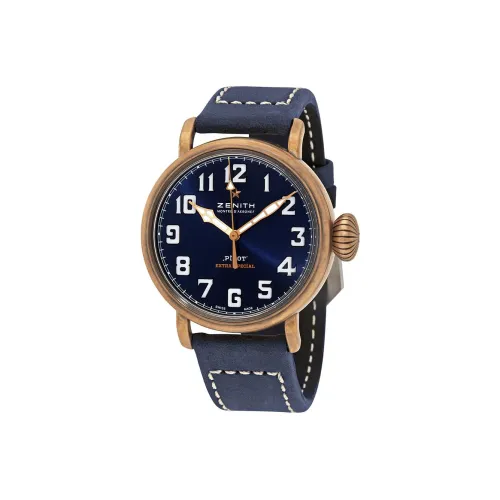 ZENITH PILOT Автоматический Механический Часы Мужские 45 мм Синий Циферблат Бронзовый Корпус Часов