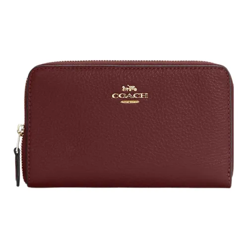 COACH Id Zip Wallet Утонченный кожа держатель для карт кошелек маленький женский вишнево-красный