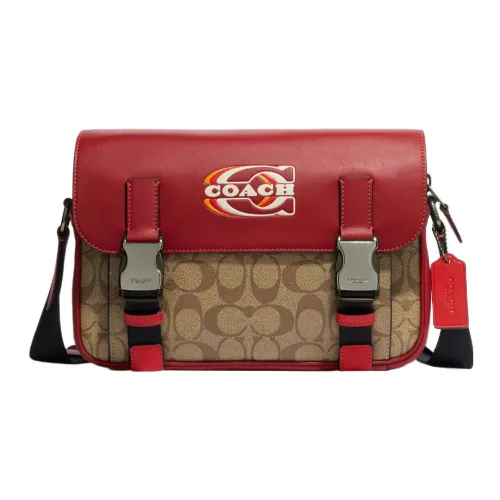 COACH Сумка через плечо из коровьей кожи большая мужская красная и хаки