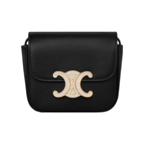 CELINE Triomphe Яркий Телячья кожа Сумка через плечо Мини Женские Черный