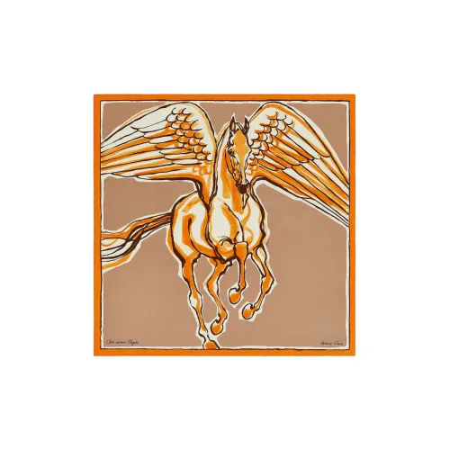 HERMES Libre Comme Pegase Шелковый Шали Коричневый Женские