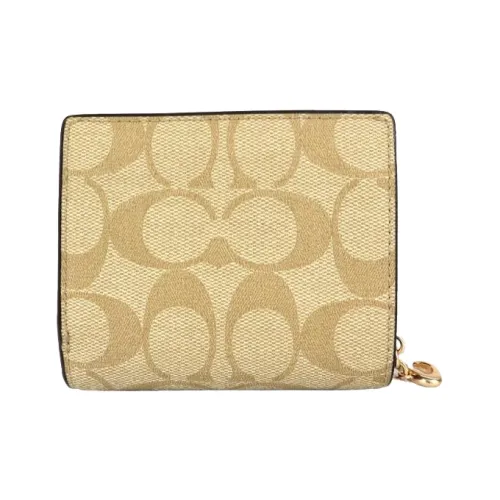 COACH Snap Wallet ICONIC Холст с покрытием и гладкая кожа Держатель для карт кошелек Обычный Женские Хаки Седло